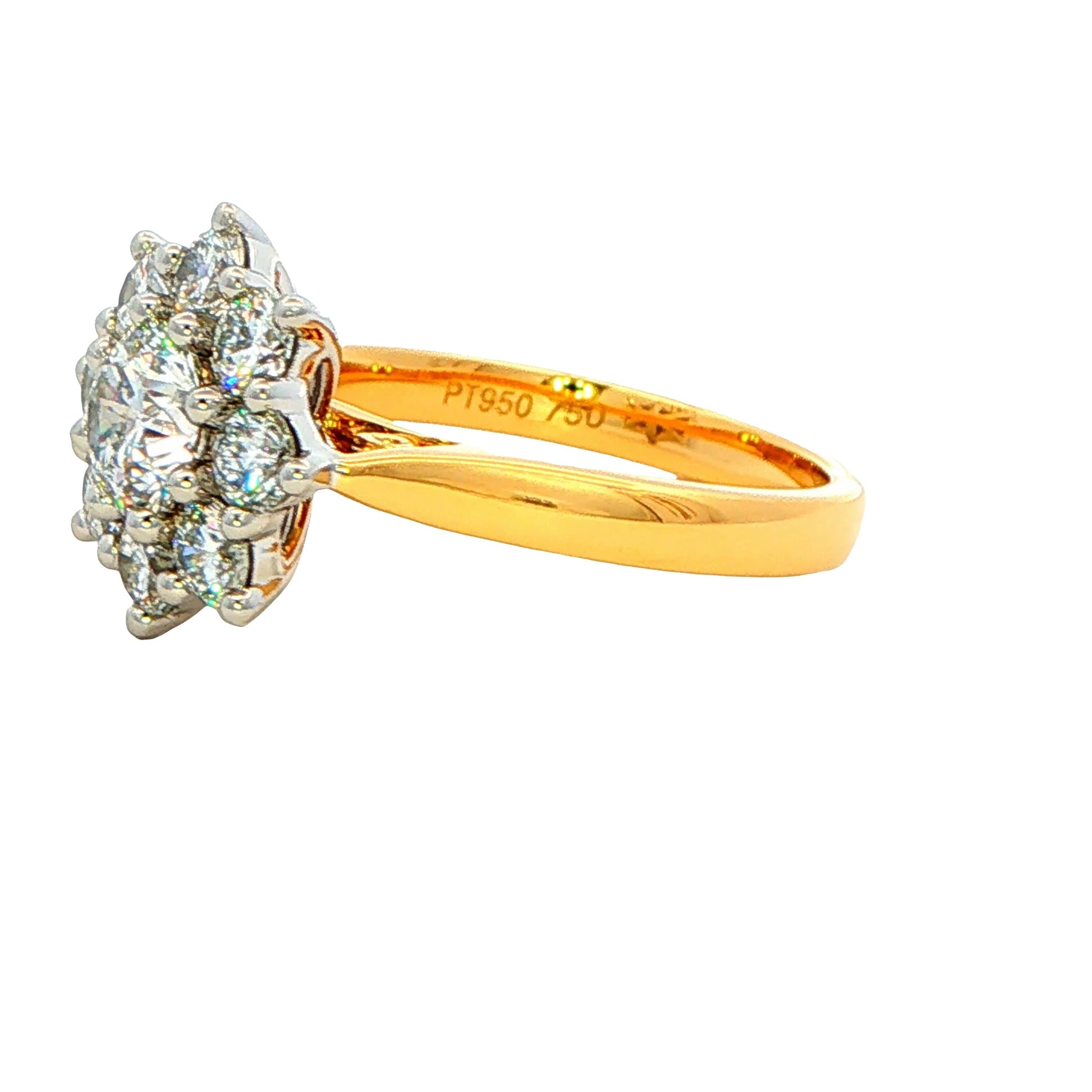Yellow Gold Round Brilliant Cut 9 Diamond Cluster Ring - 2.04cts Gardiner Brothers