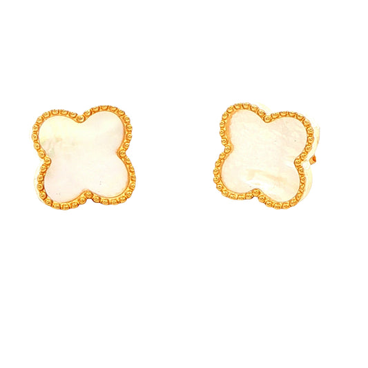 Yellow Gold Mother of Pearl Flower Petal Earrings