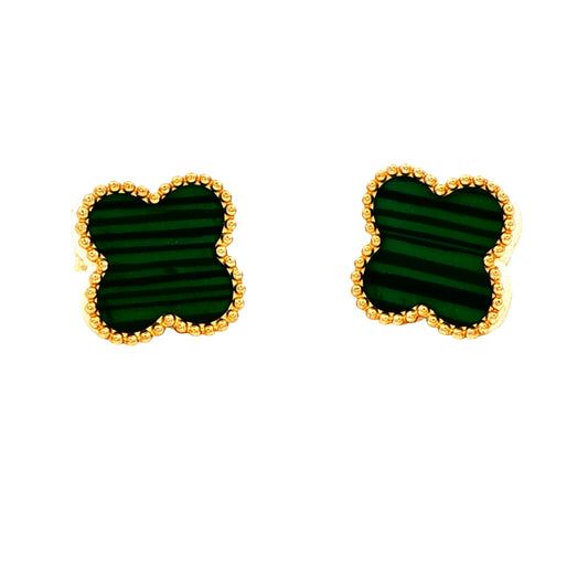Yellow Gold Malachite Flower Petal Earrings