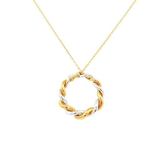 Yellow and White Gold Twisted Circle Pendant Gardiner Brothers
