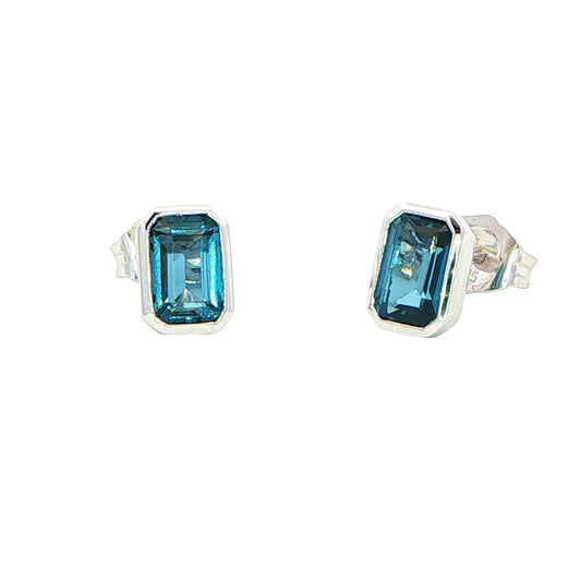 Octagonal Shaped London Blue Topaz Earrings