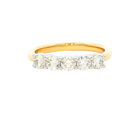 Round Brilliant Cut 5 Stone Diamond Eternity Ring - 0.75cts