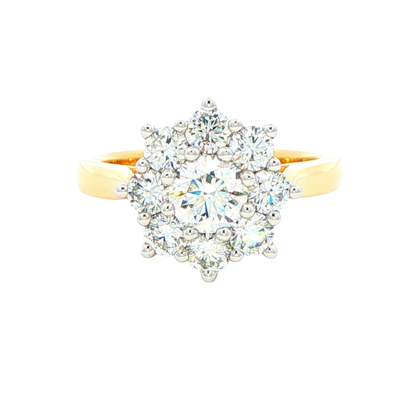 Yellow Gold Round Brilliant Cut Diamond 9 Stone Cluster Ring - 1.61cts Gardiner Brothers