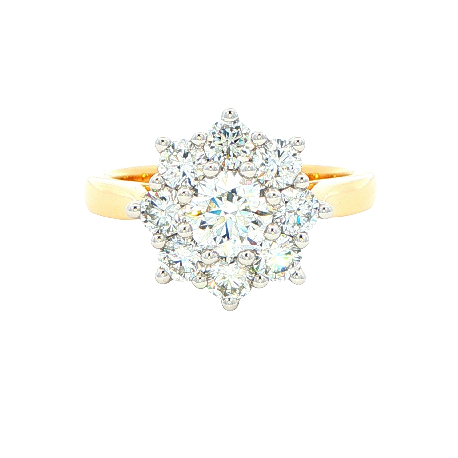 Yellow Gold Round Brilliant Cut Diamond 9 Stone Cluster Ring - 1.61cts Gardiner Brothers