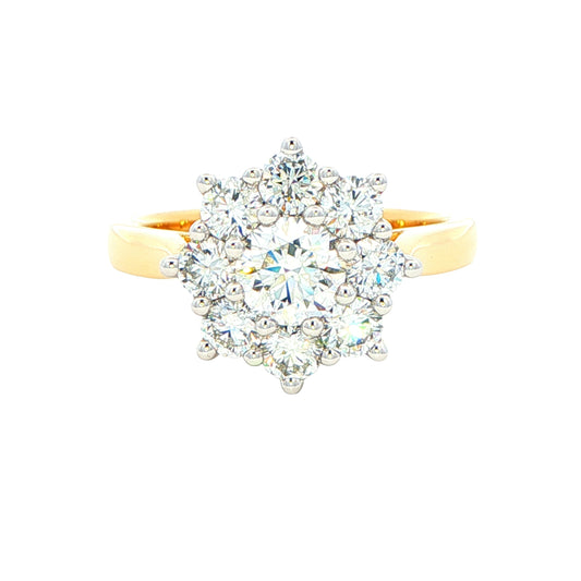 Round Brilliant Cut 9 Diamond Cluster Ring - 1.61cts