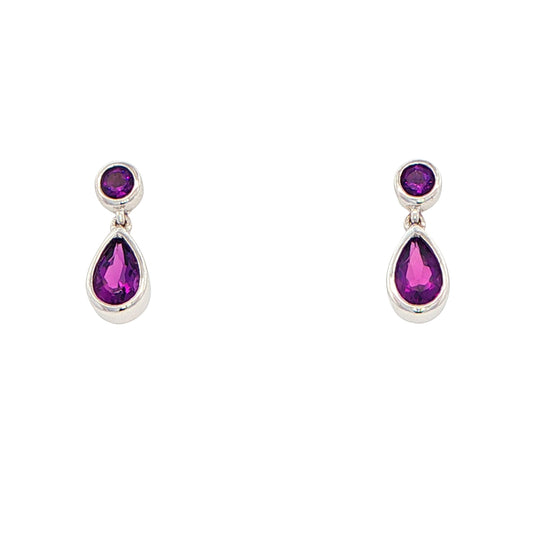 Round and Pear Shaped Amethyst Drop Style Earrings Gardiner Brothers