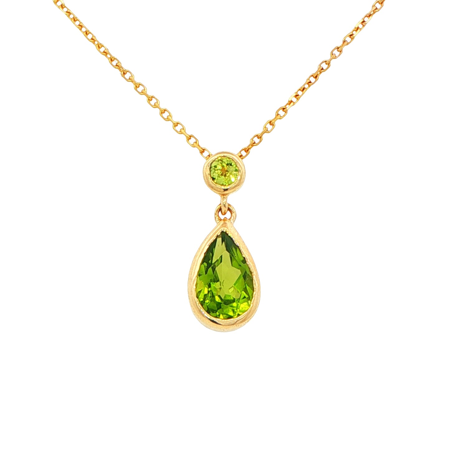 Round and Pear Shaped Peridot Drop Style Pendant Gardiner Brothers