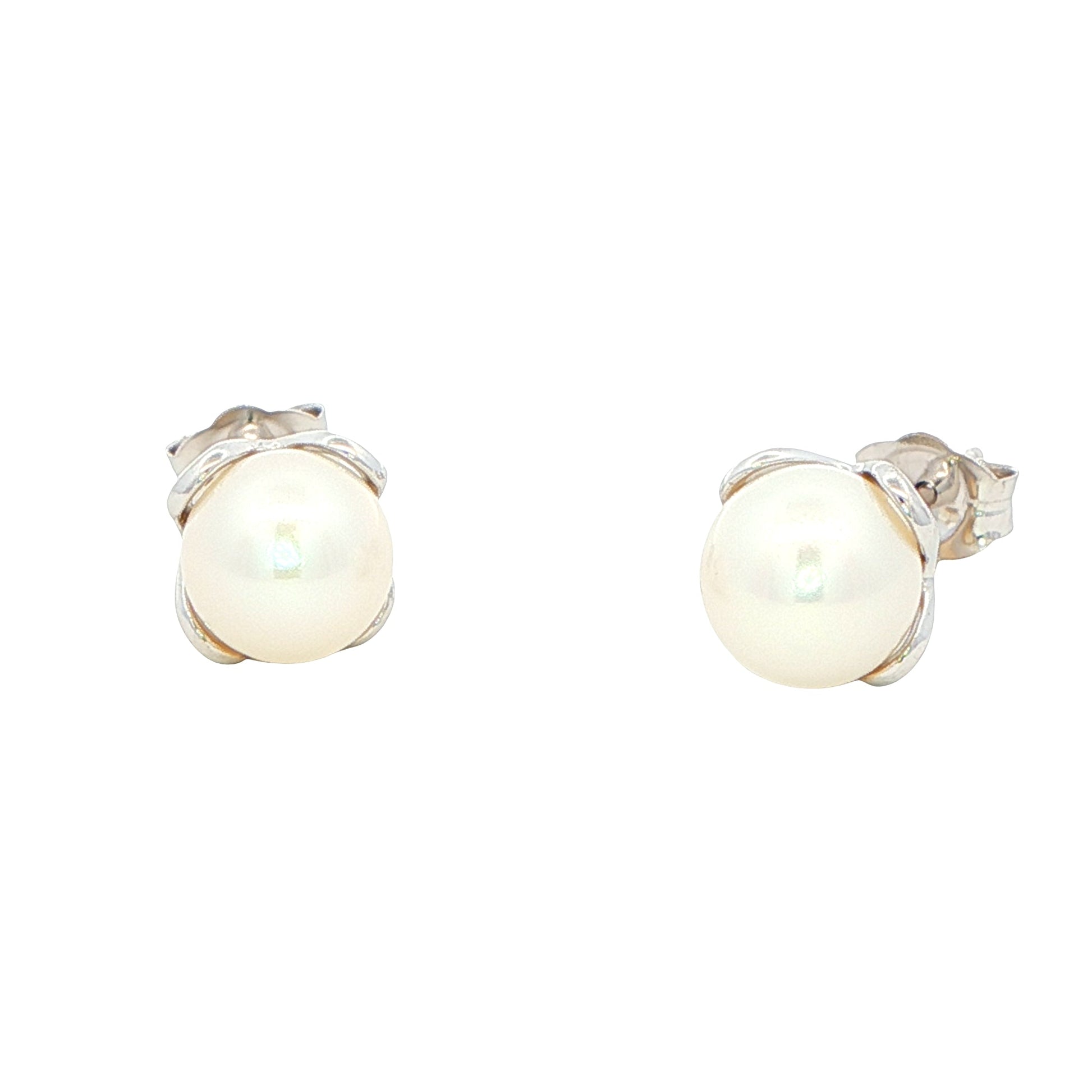 White Gold Pearl Flower Design Earrings Gardiner Brothers