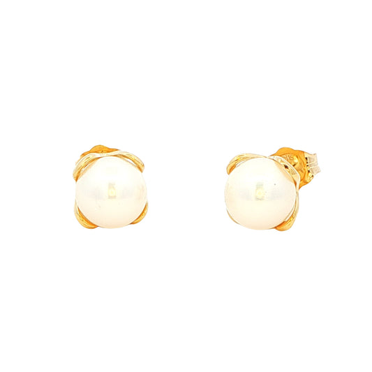 Yellow Gold Pearl flower design Earrings Gardiner Brothers
