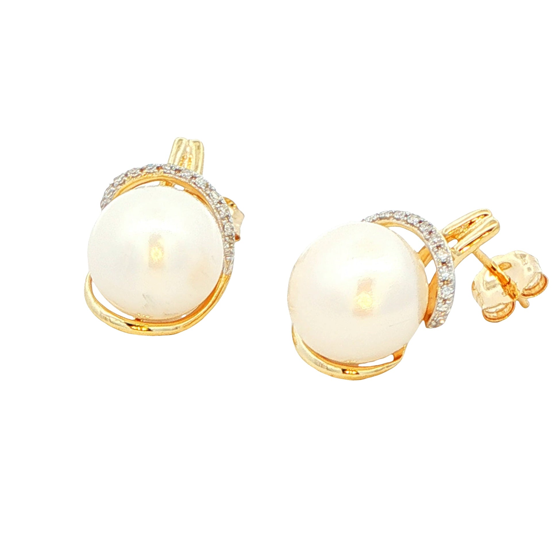 Yellow Gold Fancy Style Pearl and Diamond Earrings Gardiner Brothers