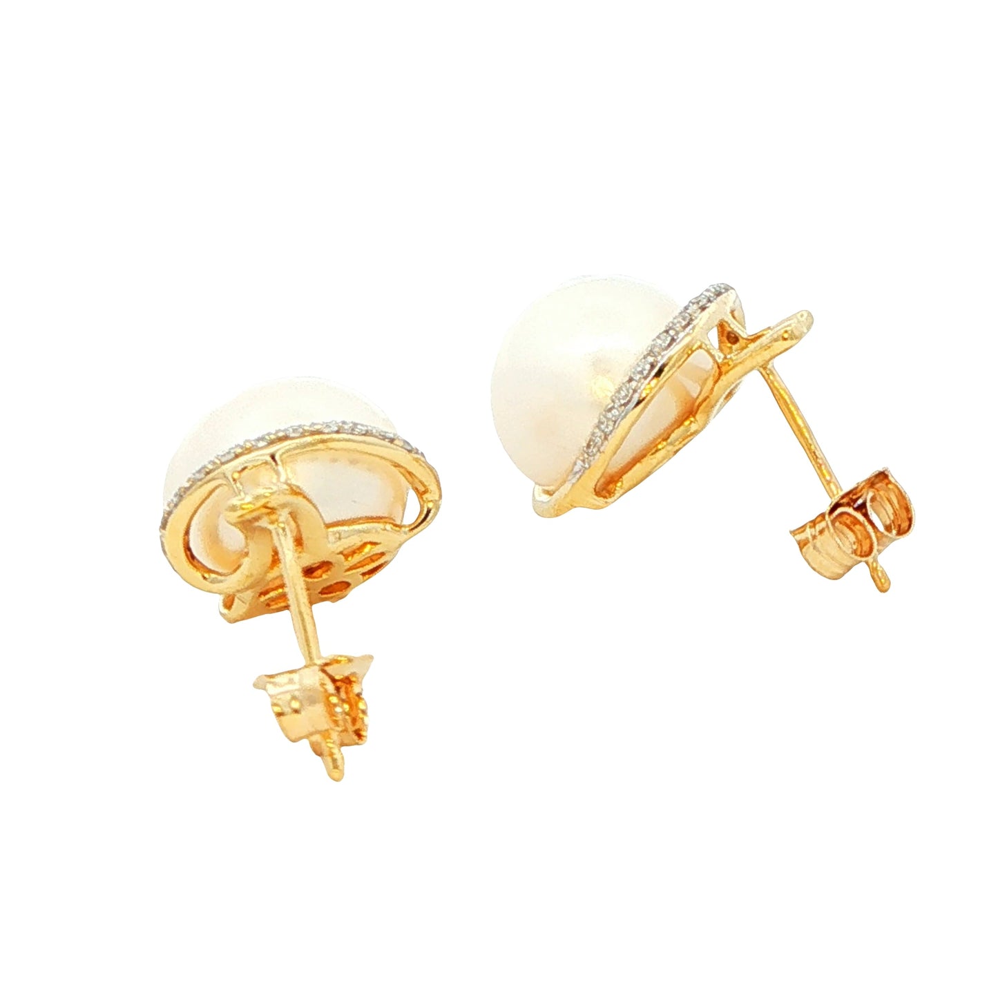 Yellow Gold Fancy Style Pearl and Diamond Earrings Gardiner Brothers