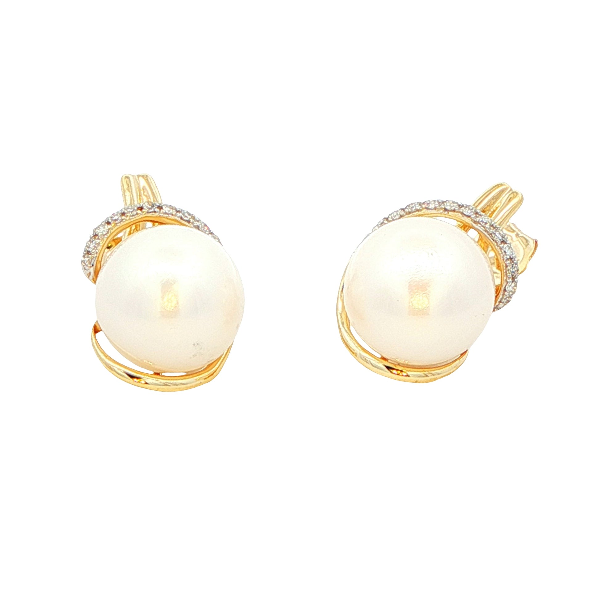 Yellow Gold Fancy Style Pearl and Diamond Earrings Gardiner Brothers