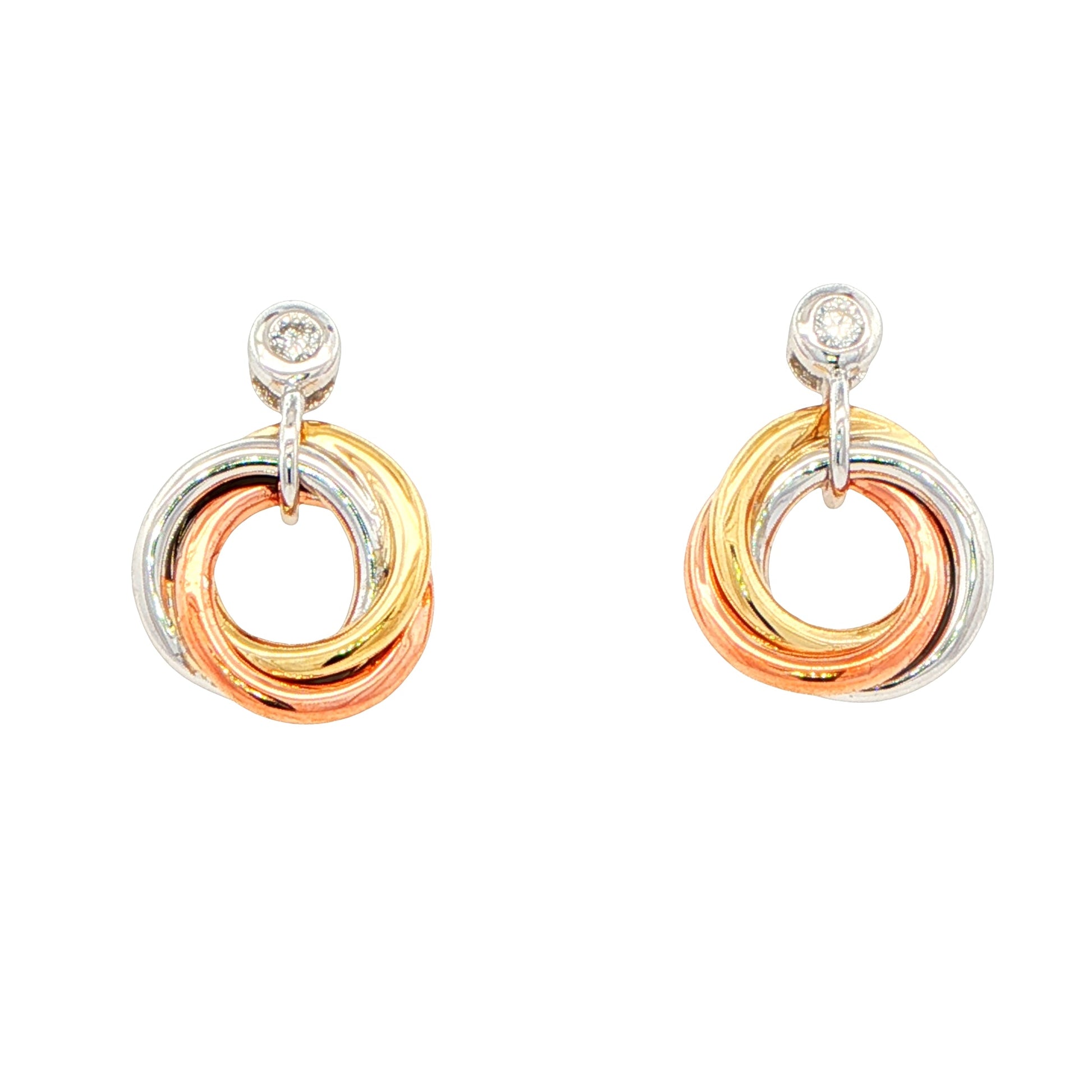 3 Colour Diamond Set Knot Style Earrings Gardiner Brothers