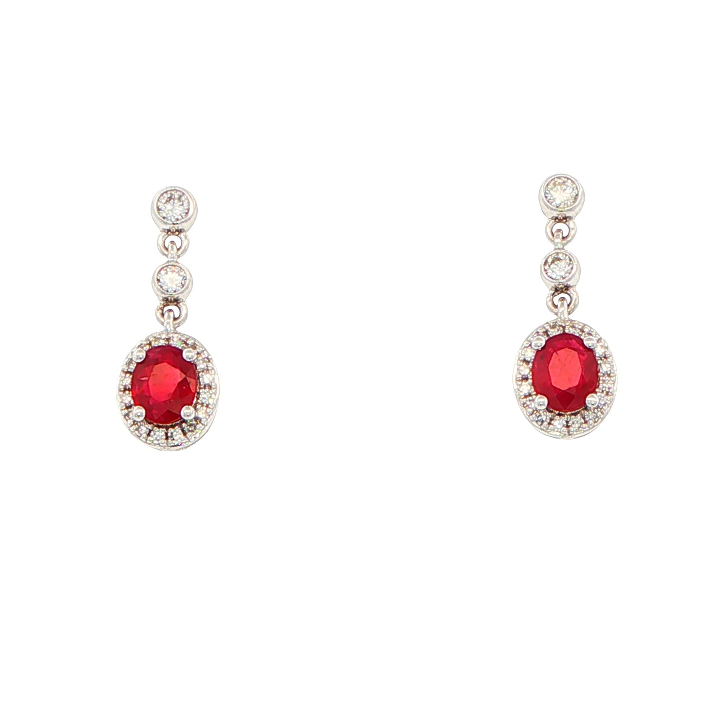 Ruby and Round Brilliant Cut Diamond Halo Drop Style Earrings Gardiner Brothers