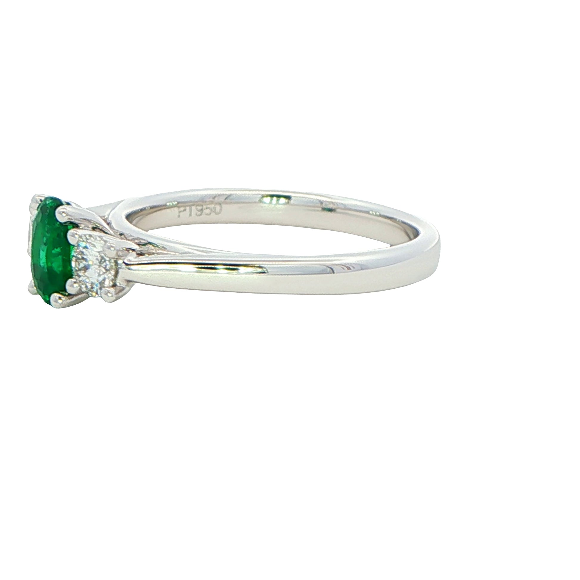 Oval Emerald and Round Brilliant Cut Diamond 3 Stone Ring Gardiner Brothers