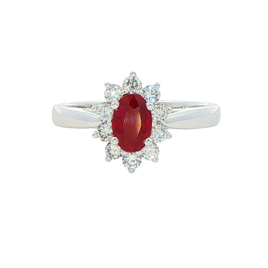 Ruby and Round Brilliant Cut Diamond Cluster Ring Gardiner Brothers
