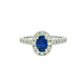 Oval shaped sapphire and round brilliant cut diamond halo style ring Gardiner Brothers