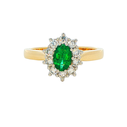 Emerald AND ROUND BRILLIANT CUT DIAMOND CLUSTER STYLE RING Gardiner Brothers