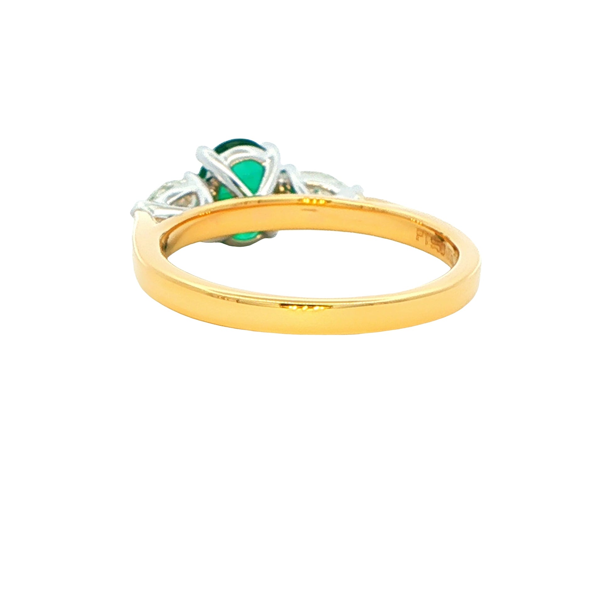 Oval emerald and pear shaped diamond 3 stone ring Gardiner Brothers