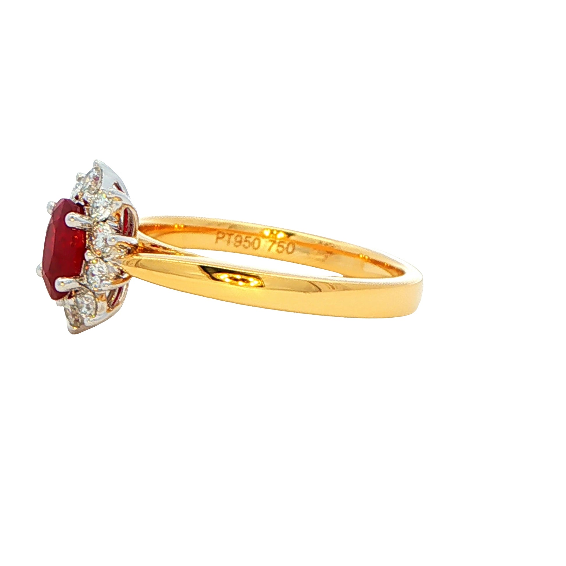 Oval Ruby and round brilliant Diamond Cluster Ring gardiner-brothers