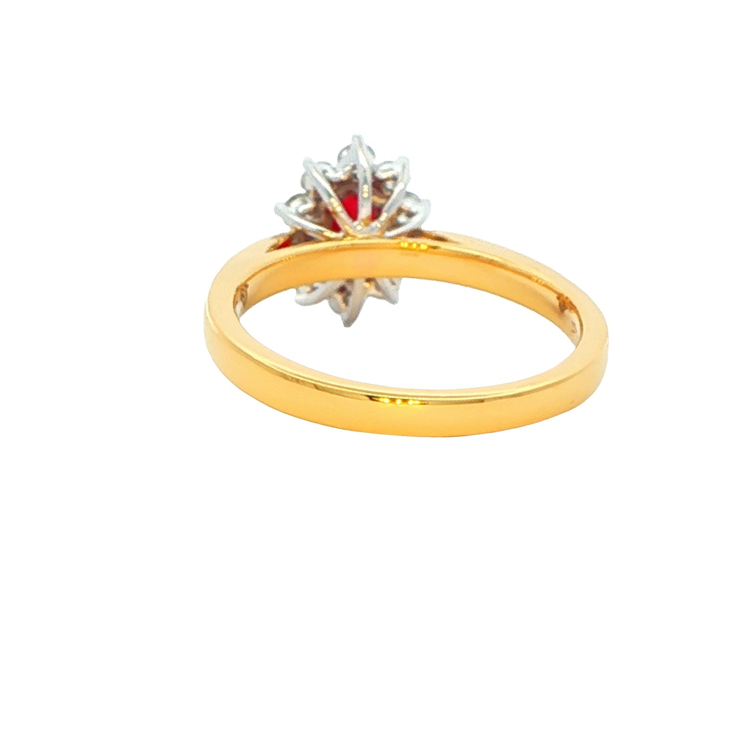 Oval Ruby and round brilliant Diamond Cluster Ring gardiner-brothers