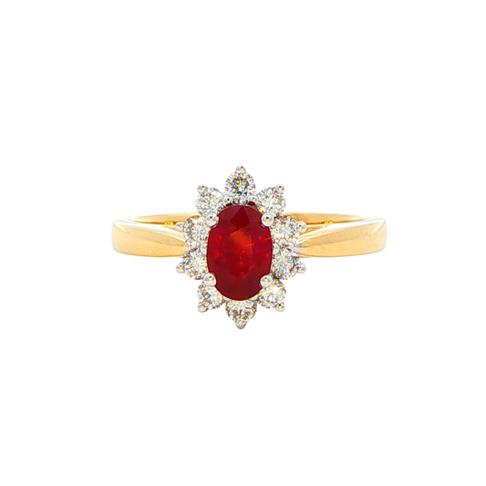 Oval Ruby and round brilliant Diamond Cluster Ring gardiner-brothers