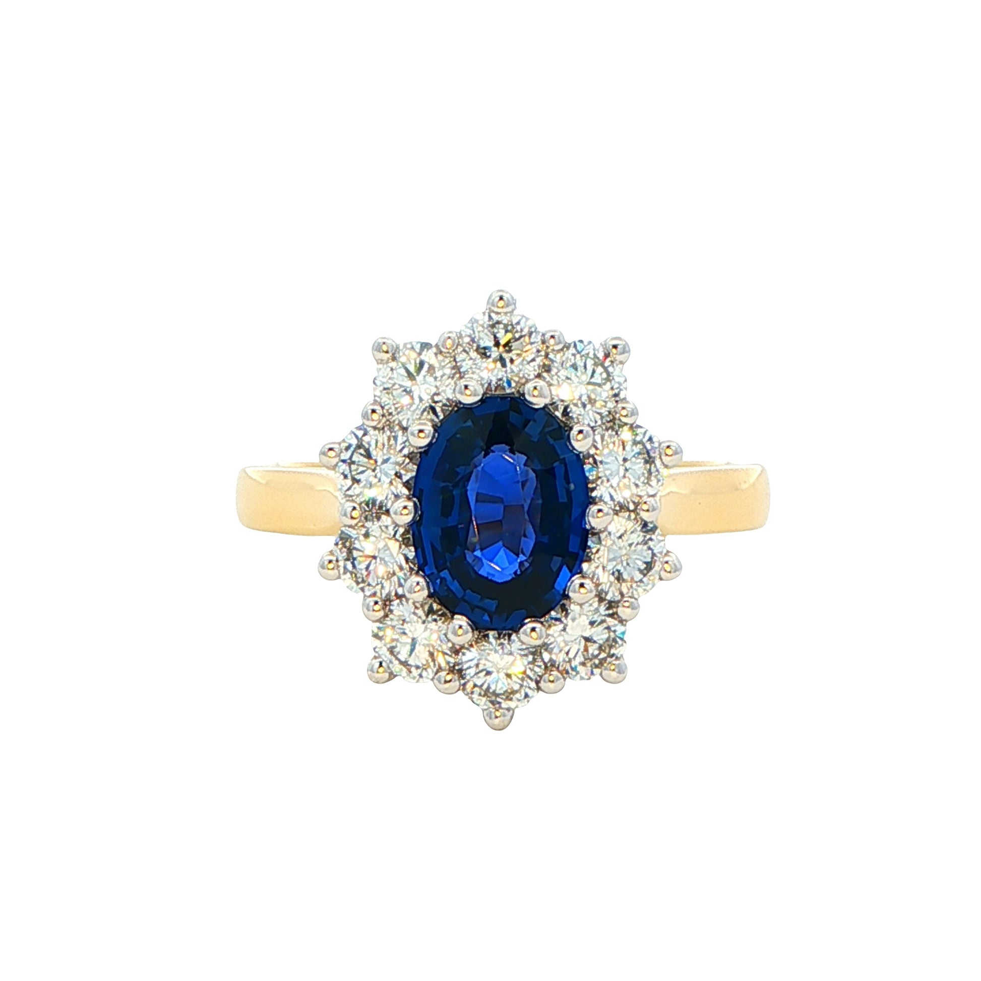 SAPPHIRE AND ROUND BRILLIANT CUT DIAMOND CLUSTER STYLE RING Gardiner Brothers