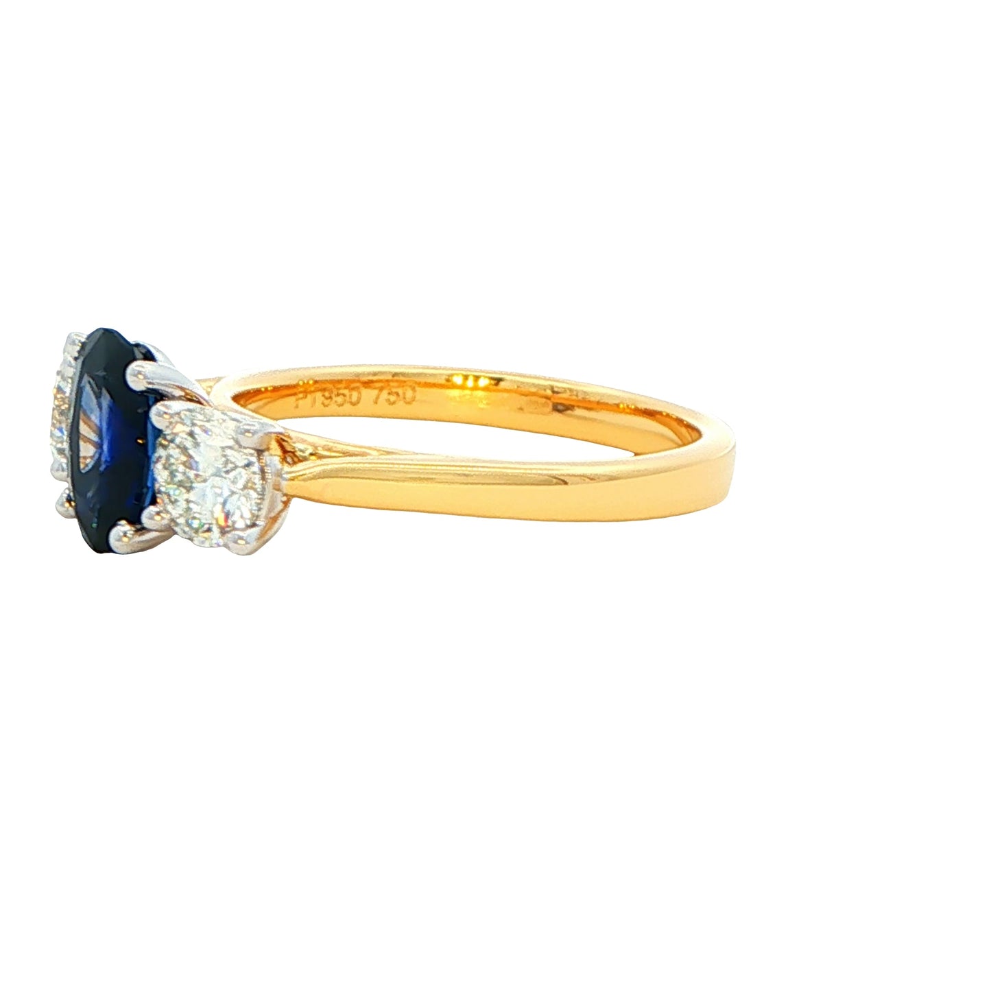 Oval Sapphire and Round Brilliant Cut Diamond 3 Stone Ring Gardiner Brothers