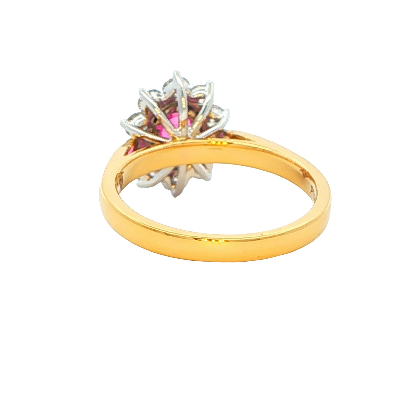 Oval shaped pink sapphire and round brilliant cut diamond cluster ring Gardiner Brothers