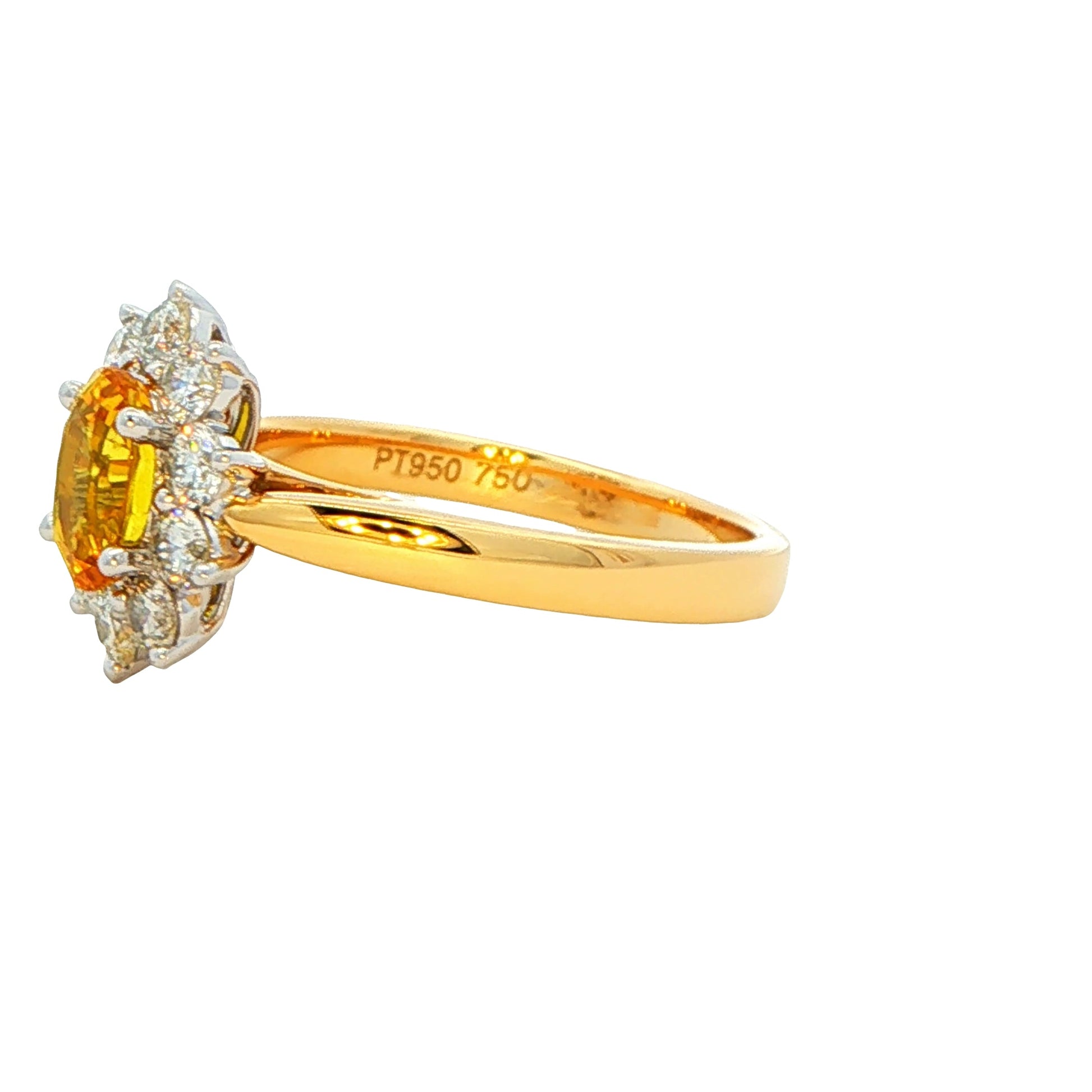 Oval Shaped Yellow Sapphire and round brilliant cut diamond cluster ring Gardiner Brothers