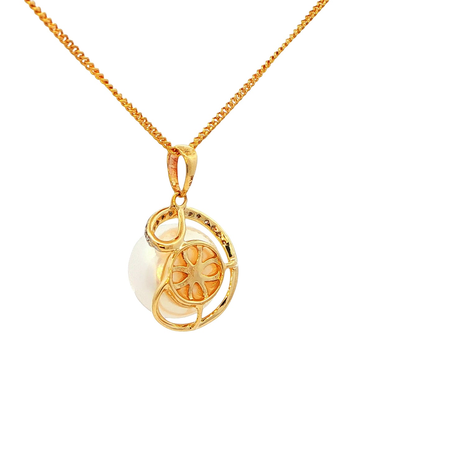 Yellow Gold Pearl and Diamond Fancy Style Pendant Gardiner Brothers