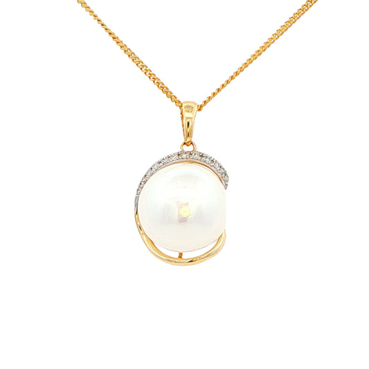 Yellow Gold Pearl and Diamond Fancy Style Pendant Gardiner Brothers