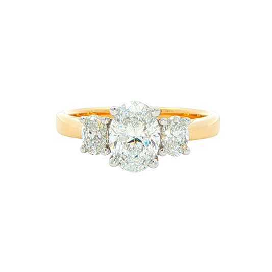 Yellow Gold Oval shaped diamond 3 stone ring - 1.40cts Gardiner Brothers