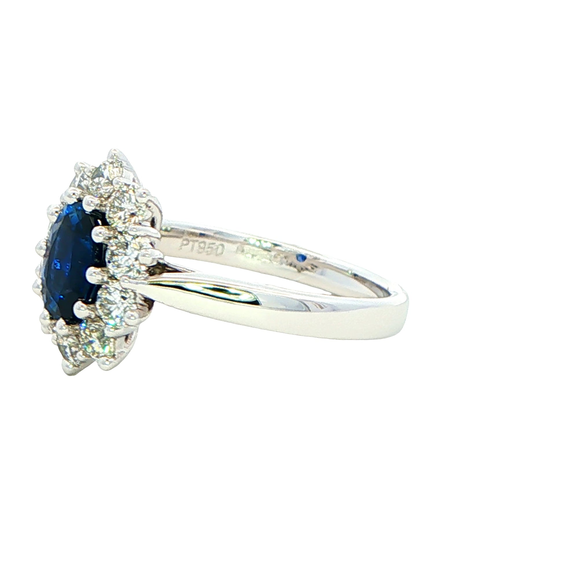Oval shaped sapphire and round brilliant cut diamond cluster ring Gardiner Brothers