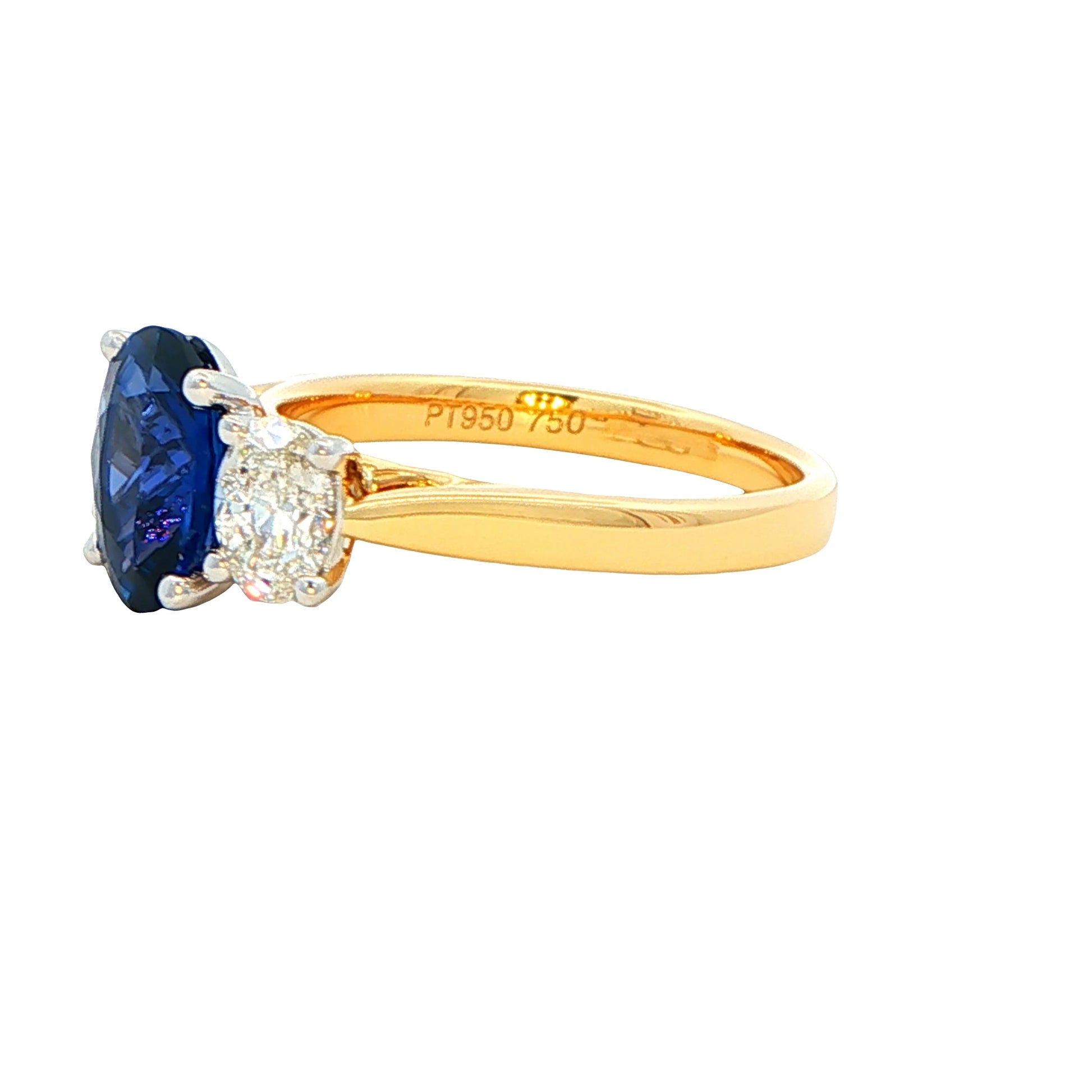 Oval shaped Sapphire and oval diamond 3 stone ring Gardiner Brothers