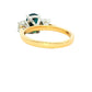 Cushion Shaped Teal Sapphire and round brilliant cut diamond 3 stone ring Gardiner Brothers