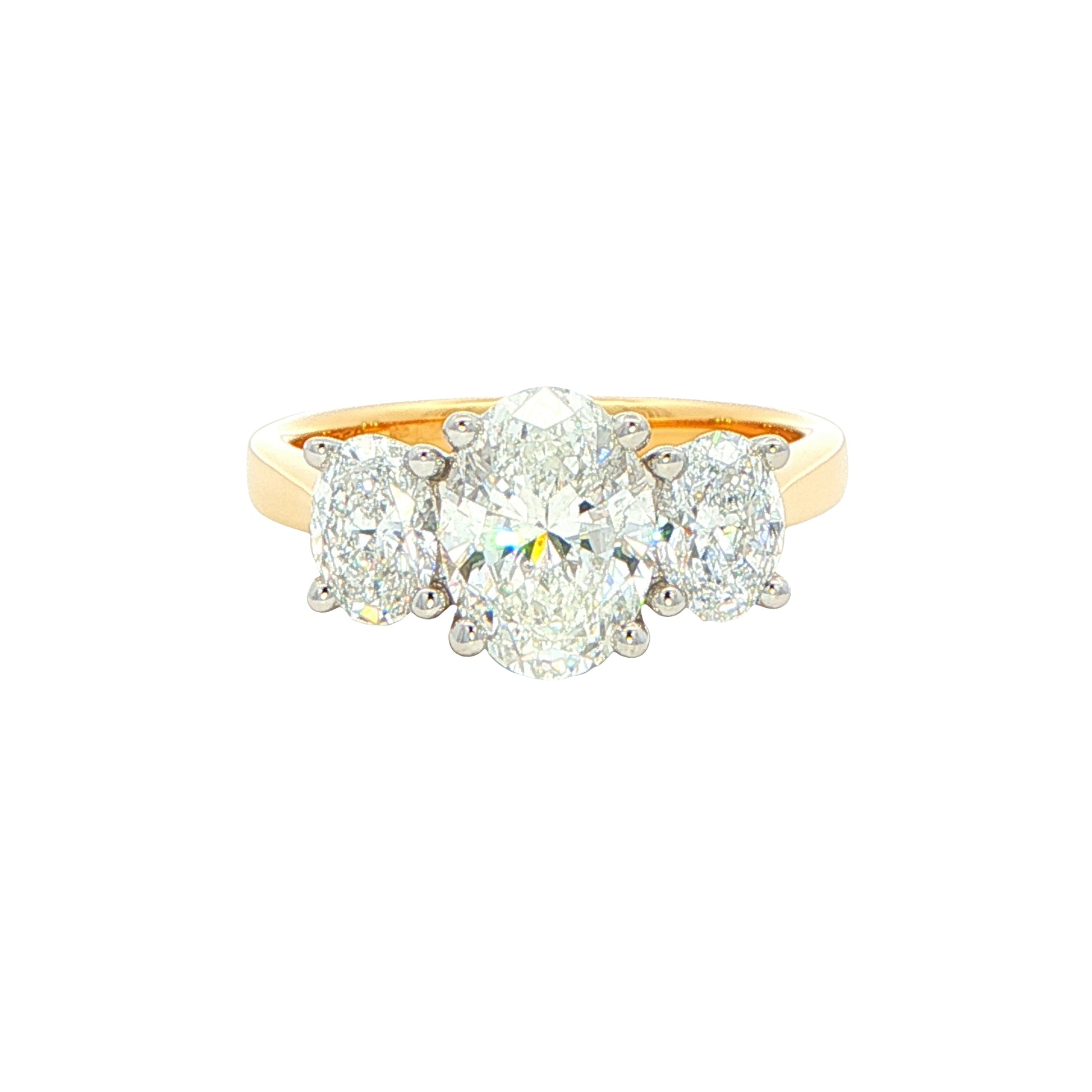 Yellow Gold Oval shaped diamond 3 stone ring - 2.34cts Gardiner Brothers