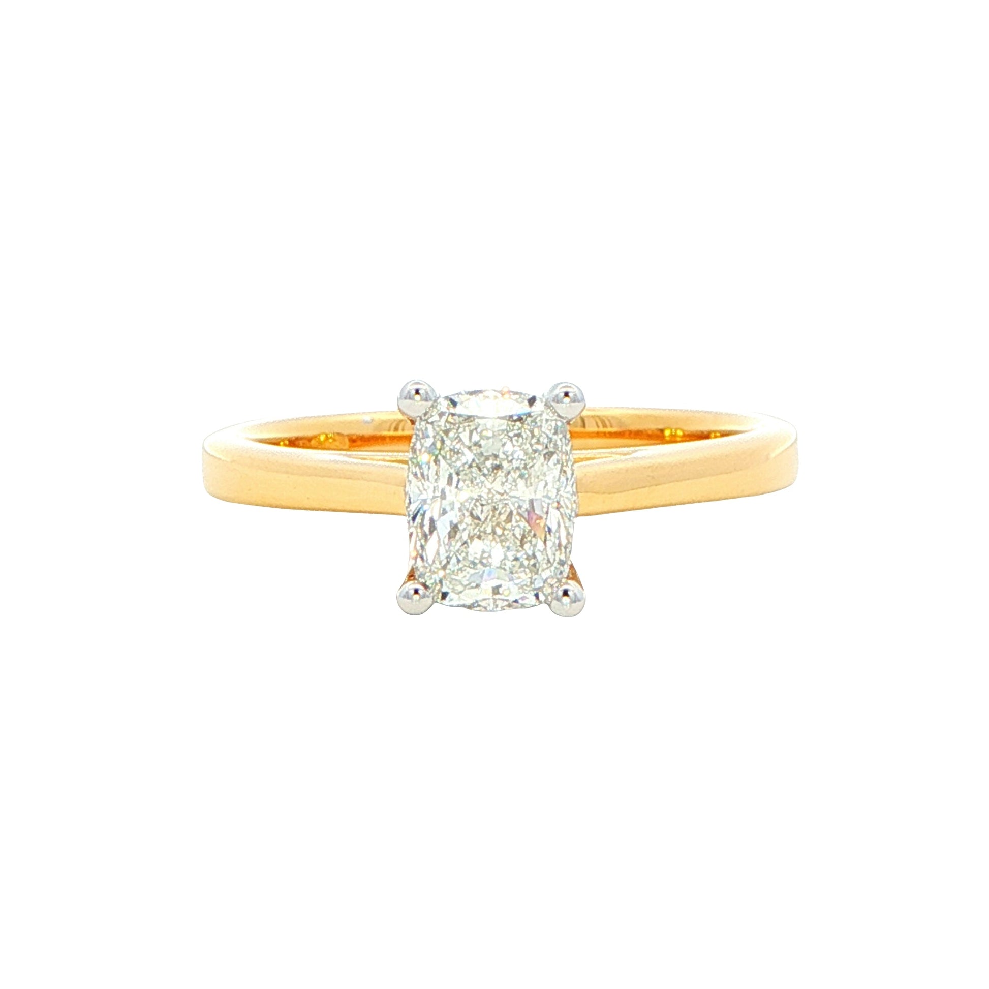 Yellow Gold Elongated Cushion shaped diamond solitaire ring - 1.00cts Gardiner Brothers