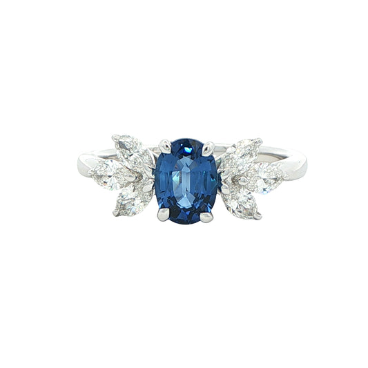 Oval shaped Sapphire and Marquise diamond ring Gardiner Brothers