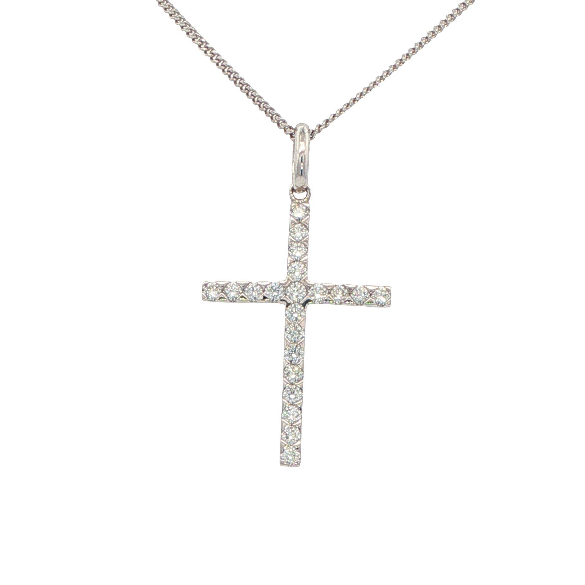 Round Brilliant Cut Diamond White Gold Cross Pendant Gardiner Brothers