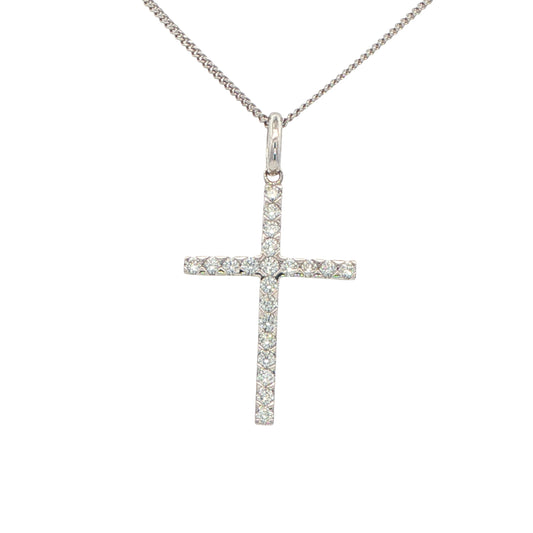 Round Brilliant Cut Diamond White Gold Cross Pendant Gardiner Brothers