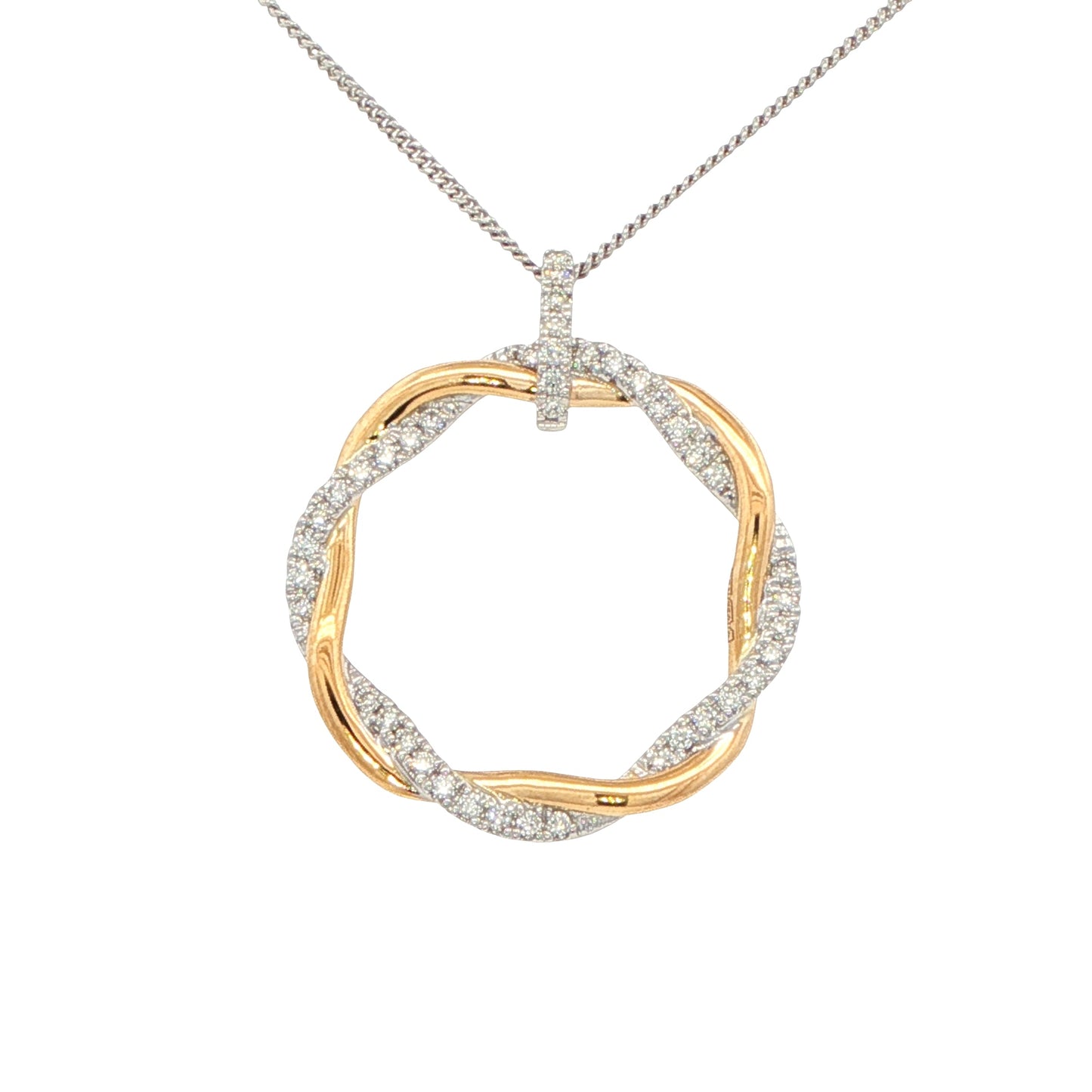 Yellow and white gold intertwined diamond set circles pendant Gardiner Brothers