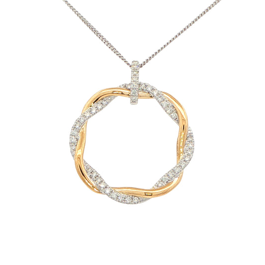 Yellow and white gold intertwined diamond set circles pendant Gardiner Brothers