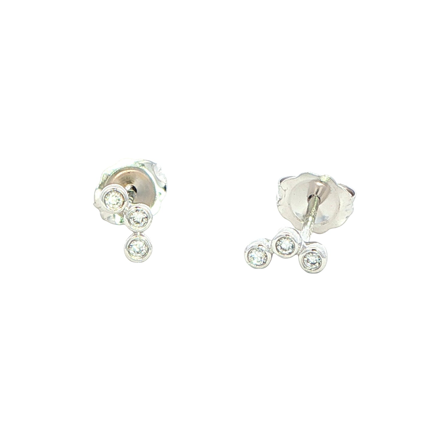 White gold 3 round brilliant cut diamond set earrings Gardiner Brothers