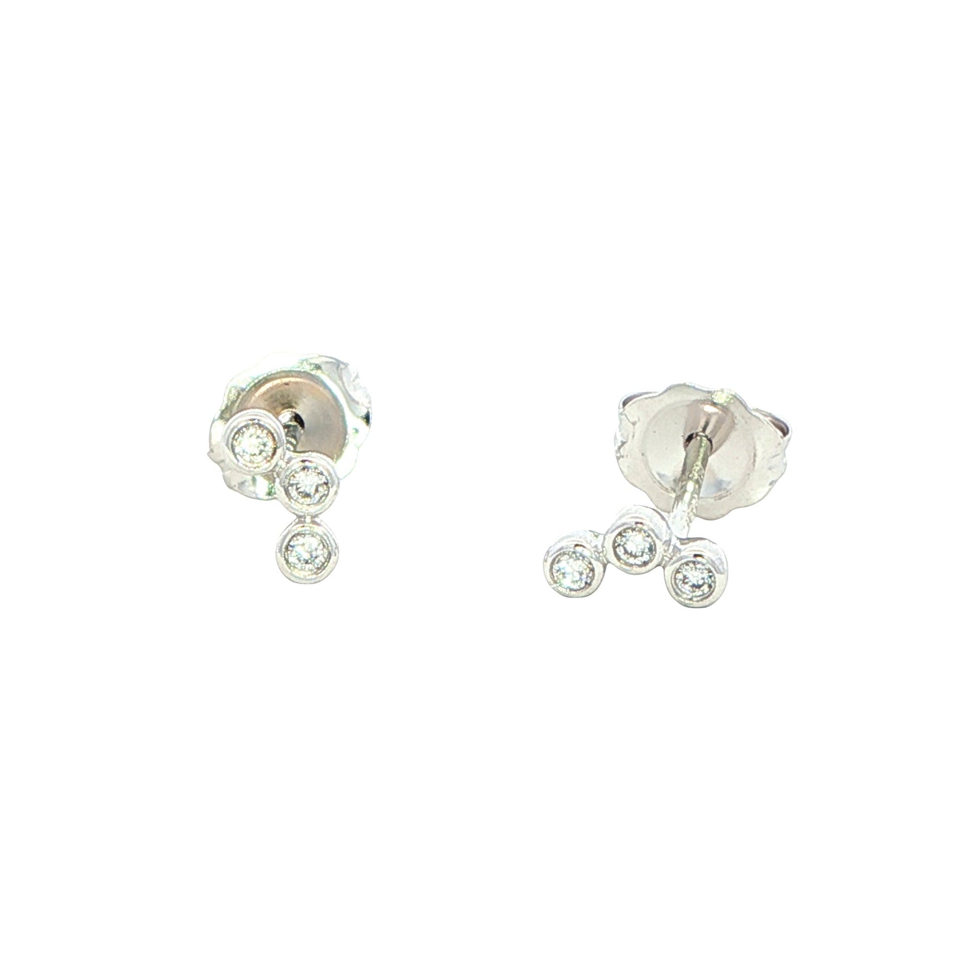 White gold 3 round brilliant cut diamond set earrings Gardiner Brothers