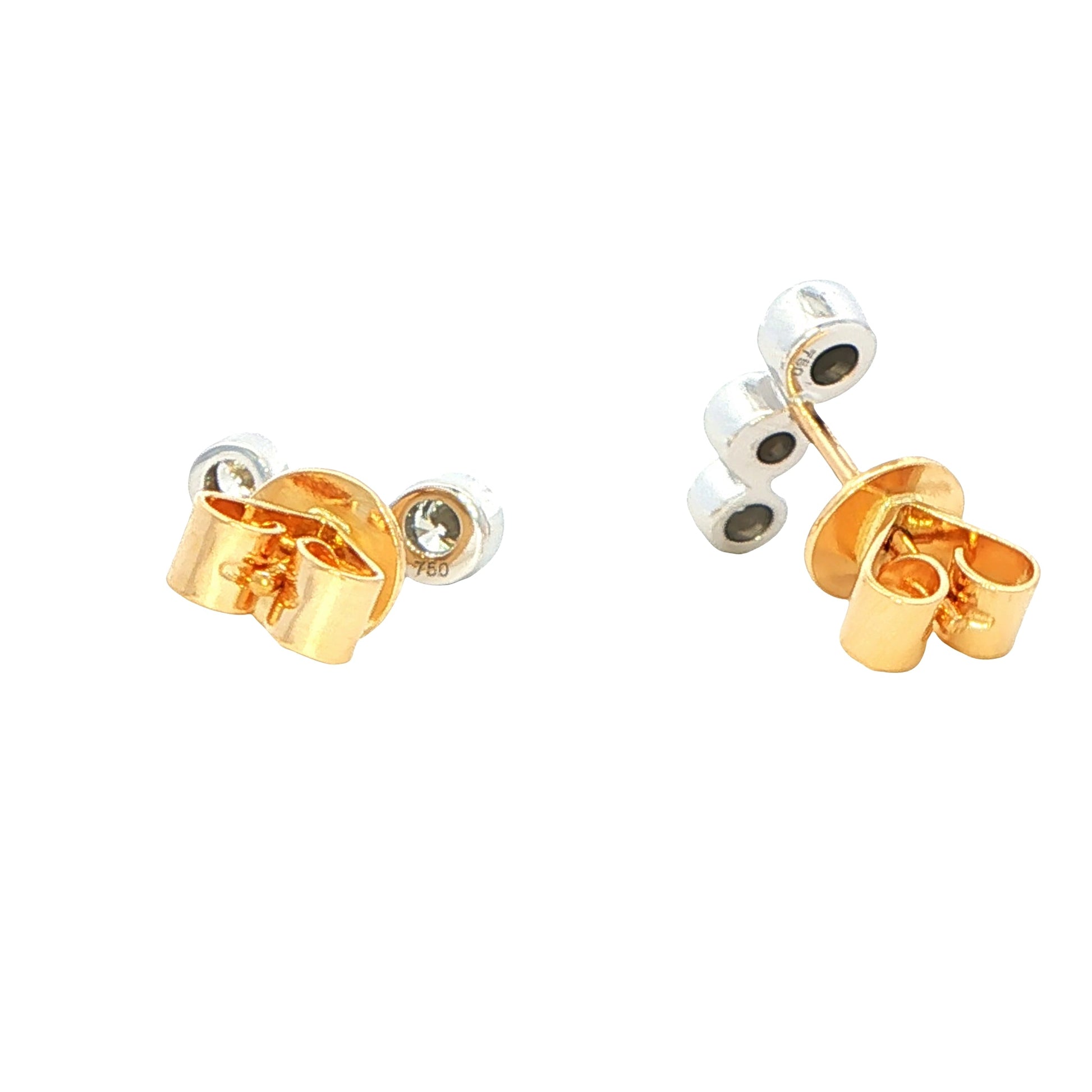 Yellow and White Gold Round Brilliant cut diamond 3 stone earring Gardiner Brothers