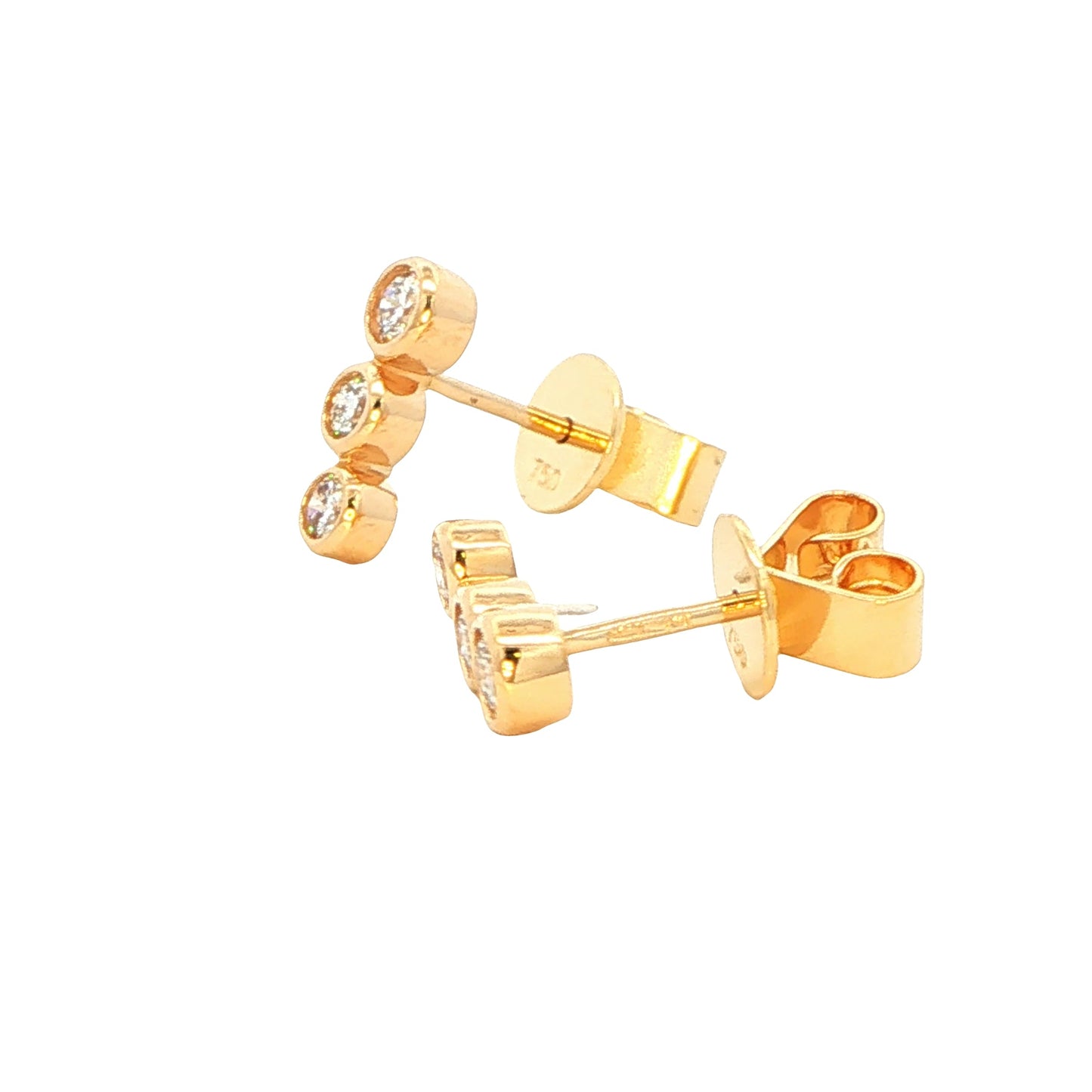 Yellow Gold 3 stone round brilliant cut diamond earring Gardiner Brothers