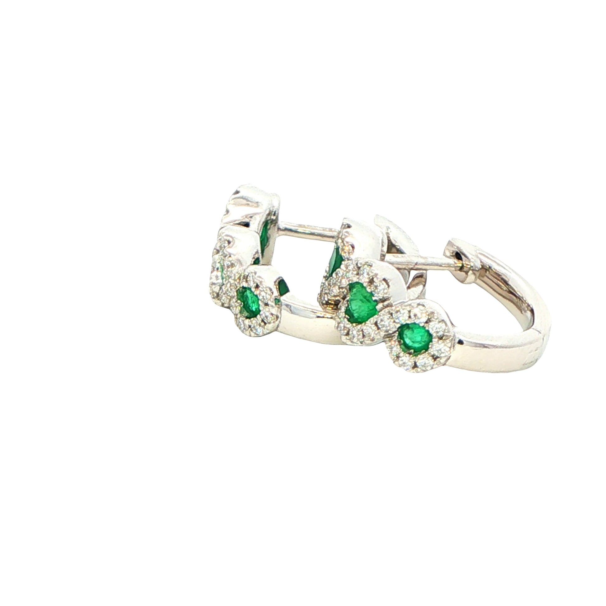 Emerald and diamond halo style hoop earrings Gardiner Brothers