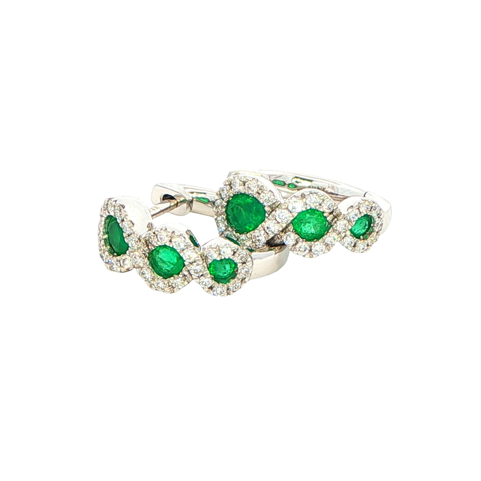 Emerald and diamond halo style hoop earrings Gardiner Brothers