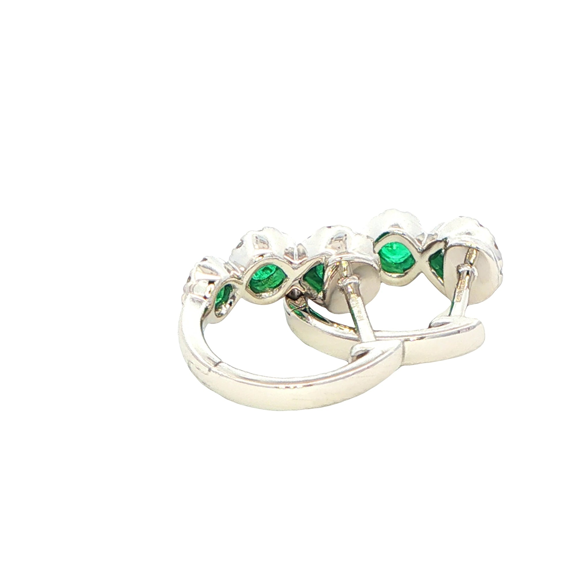 Emerald and diamond halo style hoop earrings Gardiner Brothers